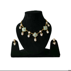 Pearl Droplet Meenakari Necklace Set in firoza