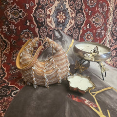 Crystal Droplet moon bag in dual gold silver