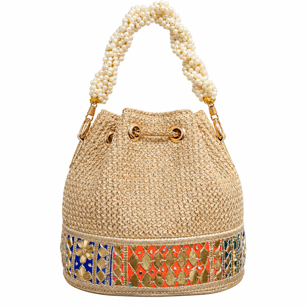 Gotapatti bucket bag in shades of gold