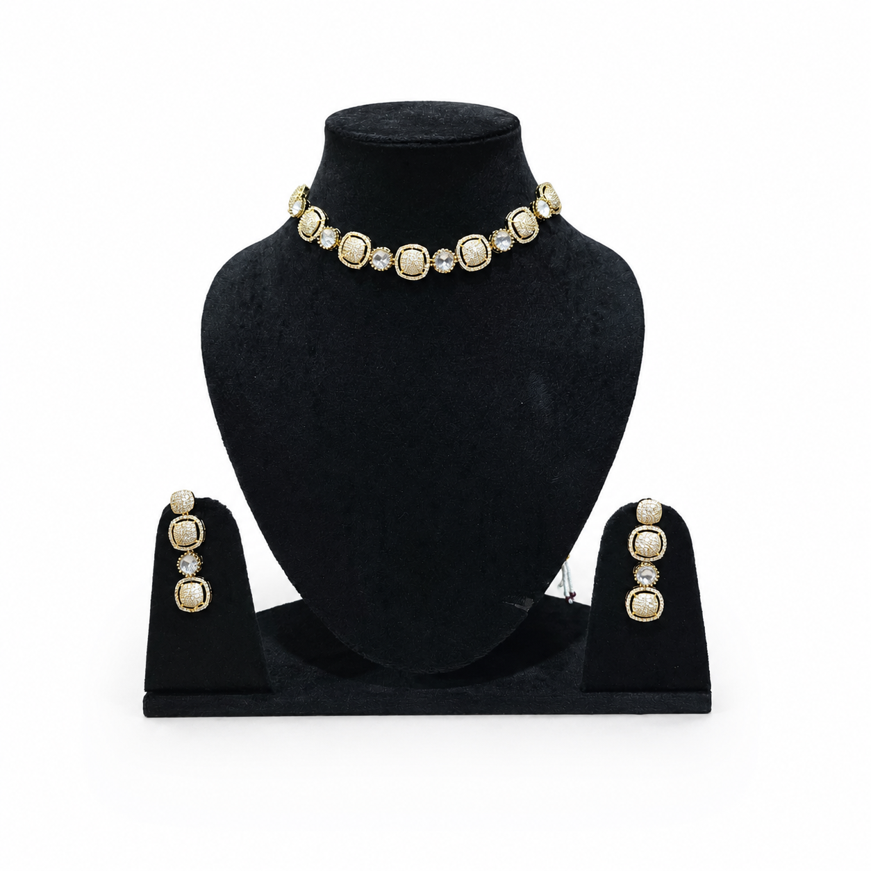 Polki zirconia sleek necklace set Secondary image