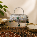 Drum style kundan bag with top handle