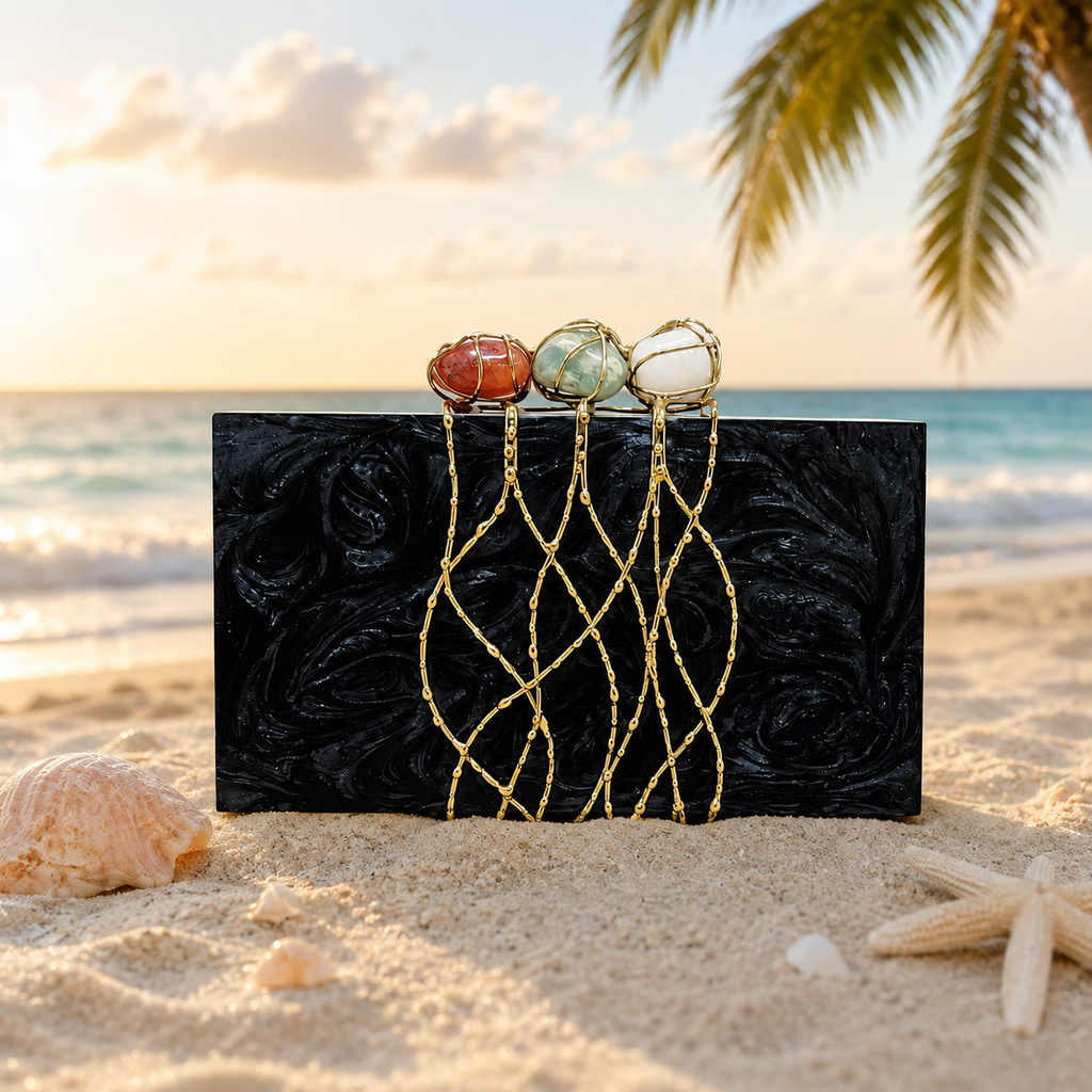The three stone crisscross clutch [ black]