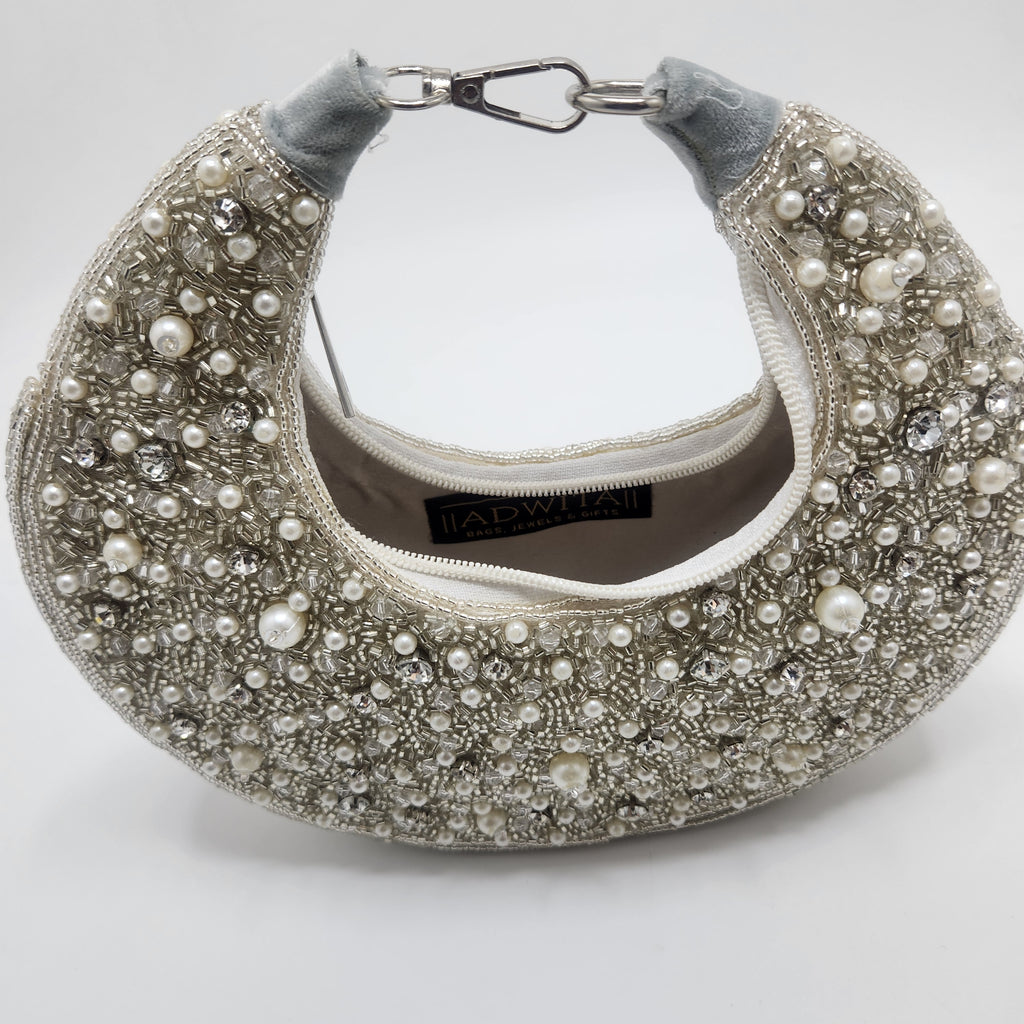The Pearl Half Moon Bag - silver