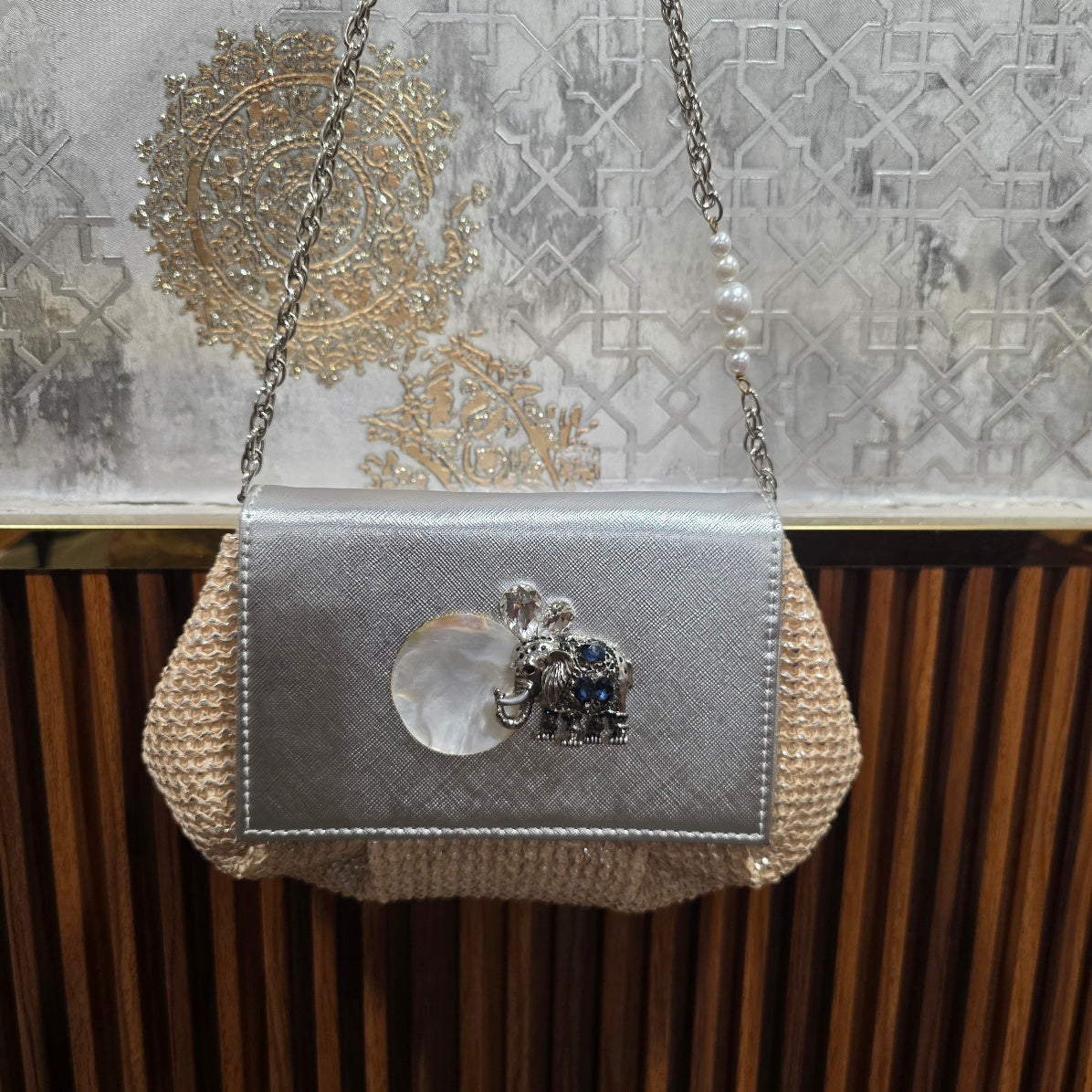 Elephant batua bag in silver