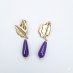 Leaf stone drop earrings[ purple]