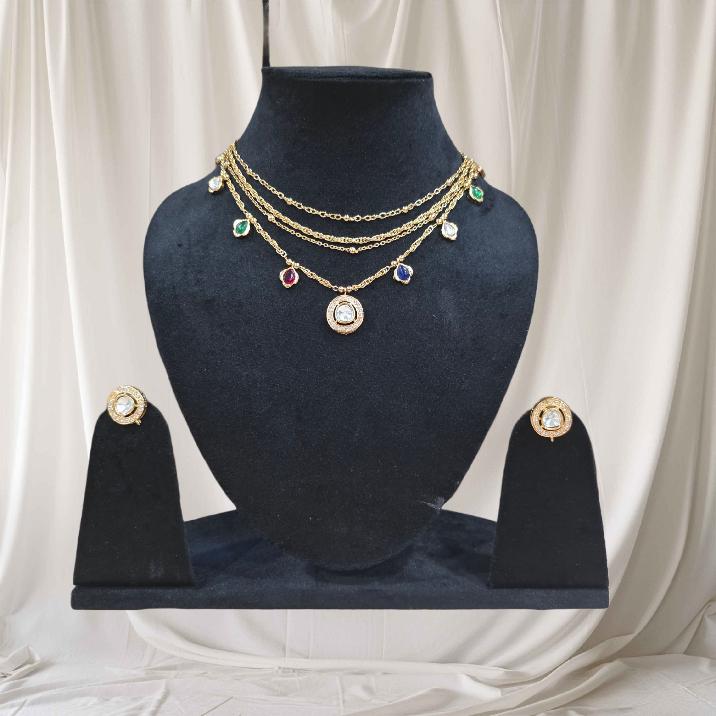 Multi layer polki chain necklace set Secondary image