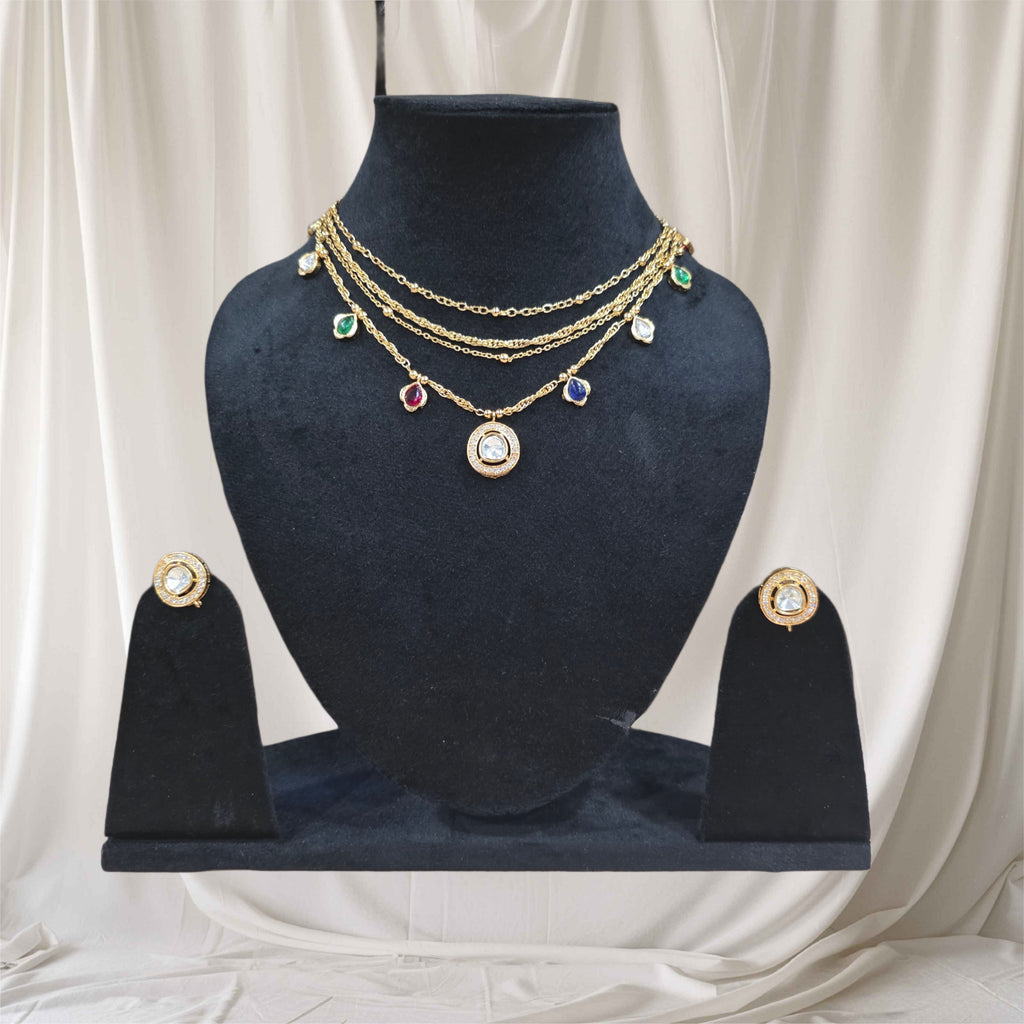 Multi layer polki chain necklace set