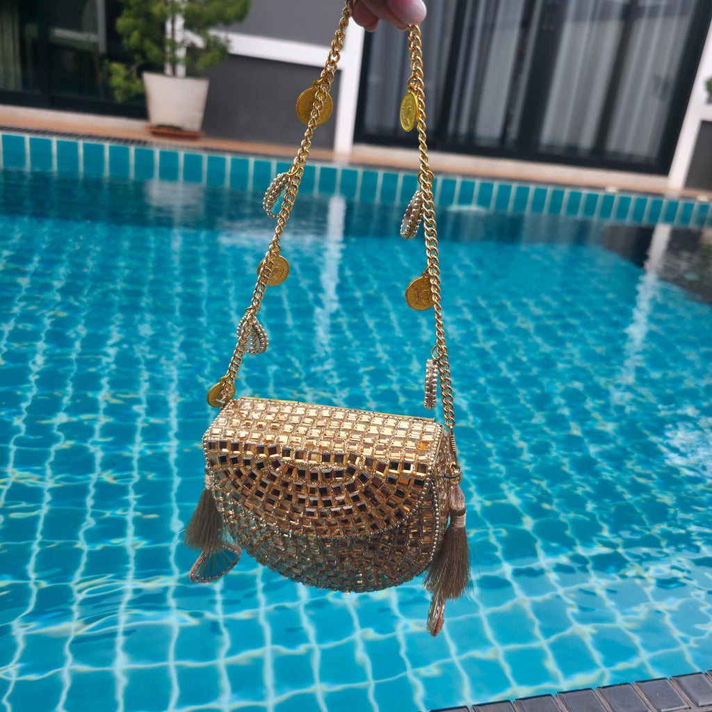 Mini mirror bag in gold