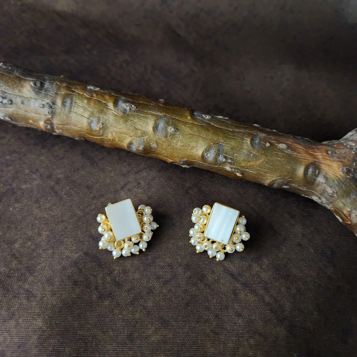 Rectangle Studs with Mini Pearls