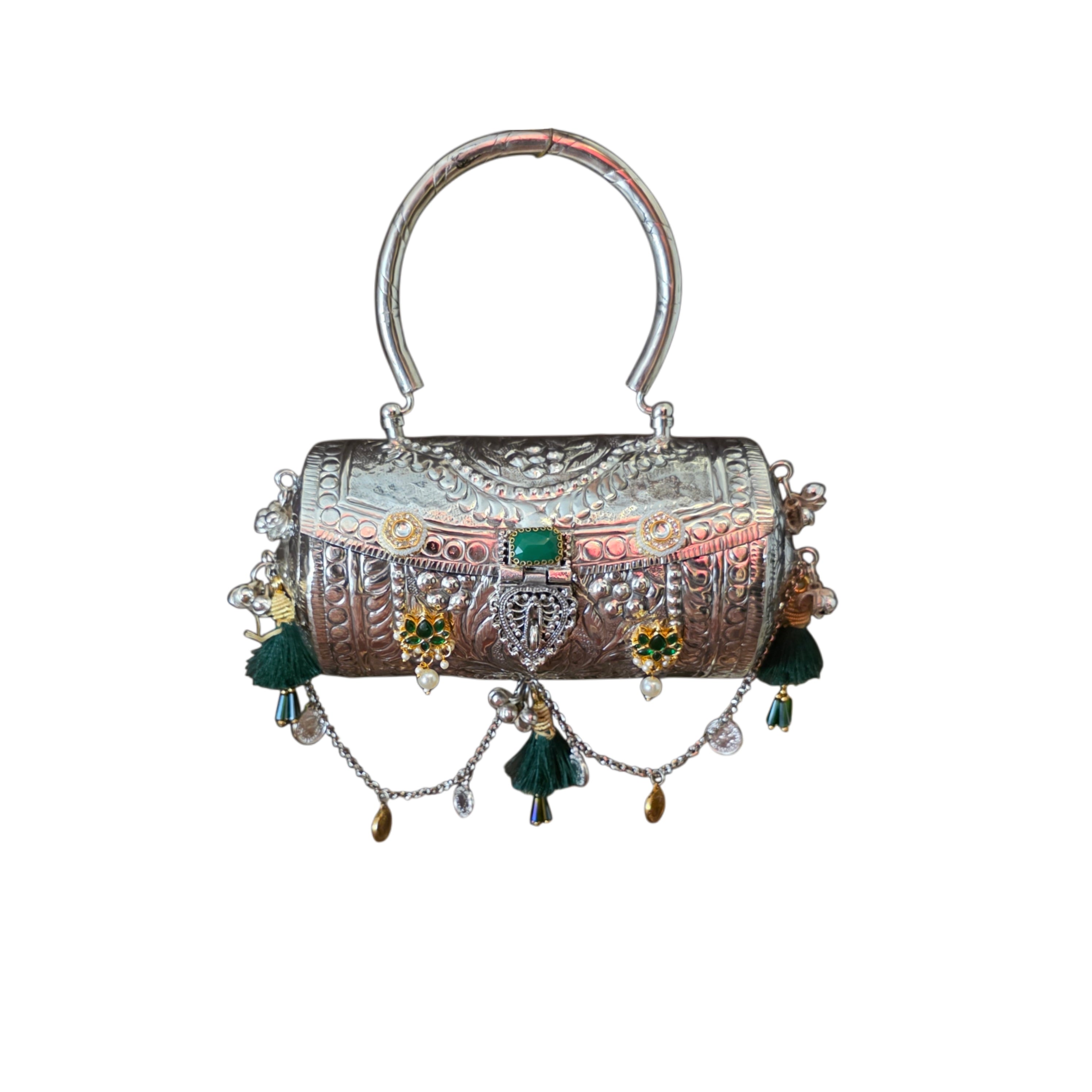 Drum style kundan bag with top handle Secondary image
