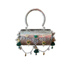 Drum style kundan bag with top handle