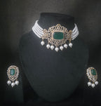 Green doublet zirconia  pearl necklace