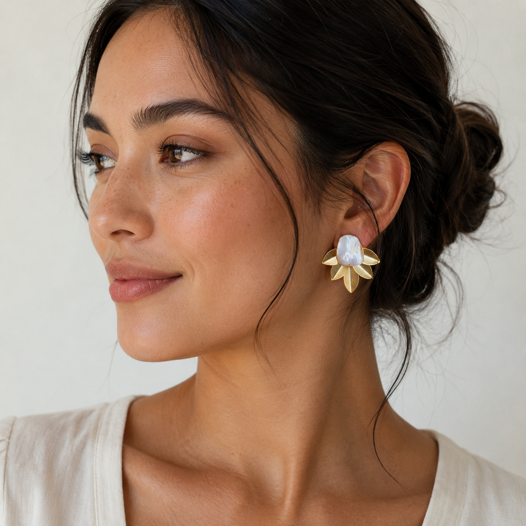 Pearl chip leaf studs
