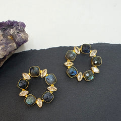 Mini Labradorite Round Studs  with Hint of Tiny Zirconia