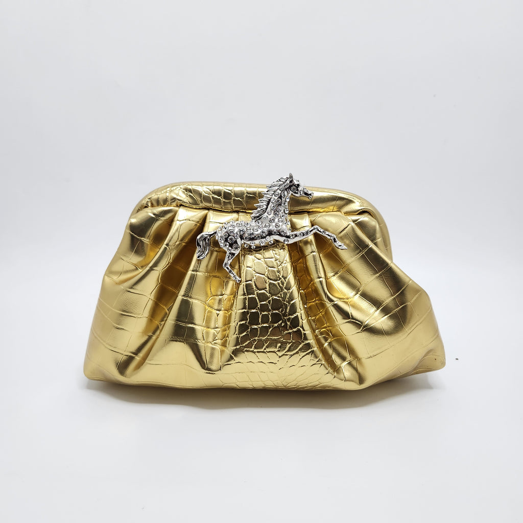 Crystal Unicorn Pouchette (Gold with silver broach)