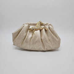 Horse pouchette in snake print [Cream gold]