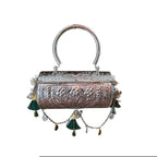 Drum style kundan bag with top handle