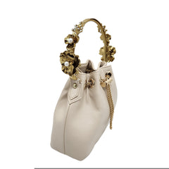 Floral handle bucket bag [Ivory white ]