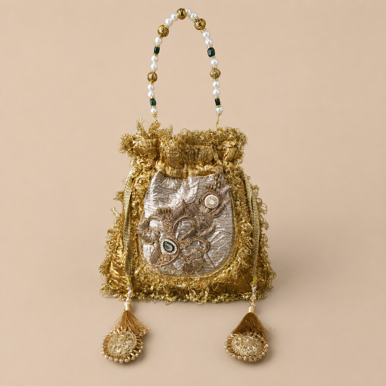 Kundan gota potli gold close-up view Main image