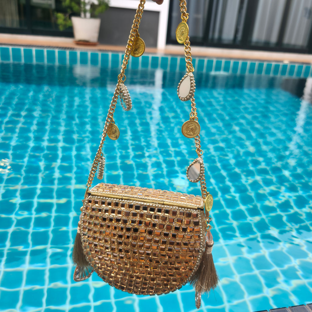 Mini mirror bag in gold