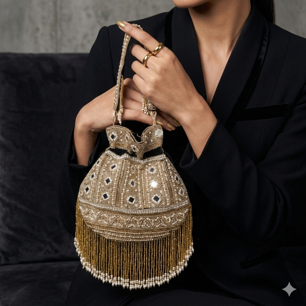 Falling pearls mirror bag [black]