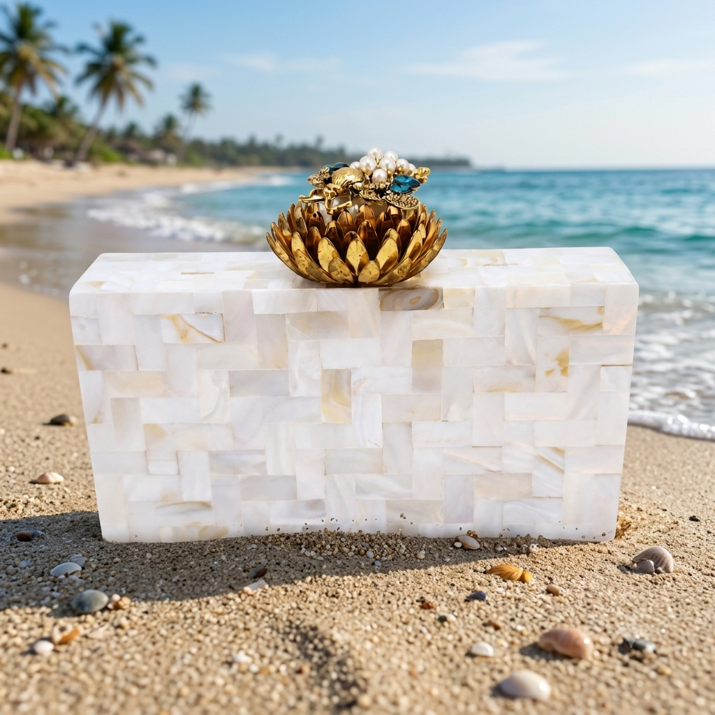Lotus bee clutch [white mother of pearl]
