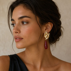 Leaf stone Drop earring(Red)