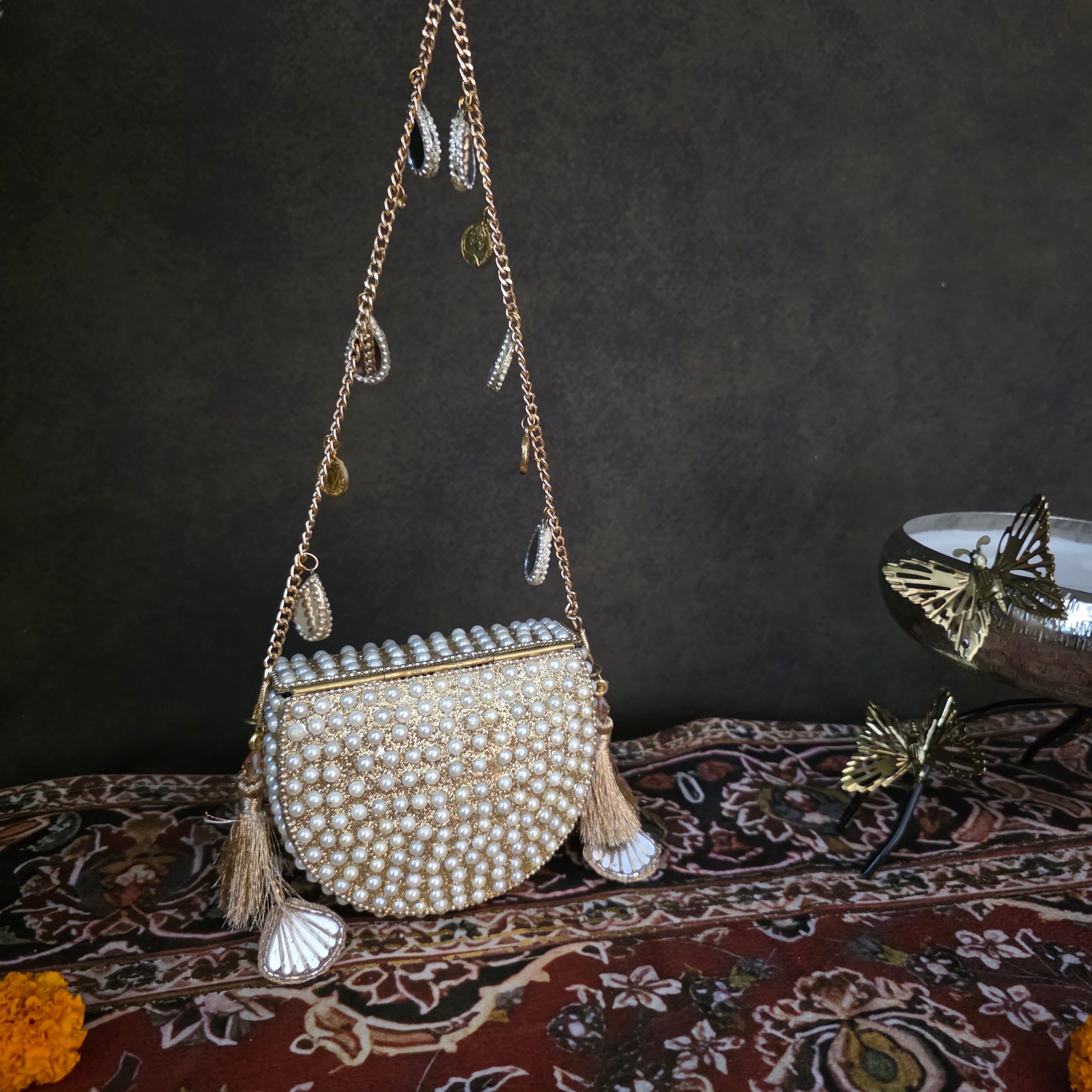 Pearl mosaic mini bag gold