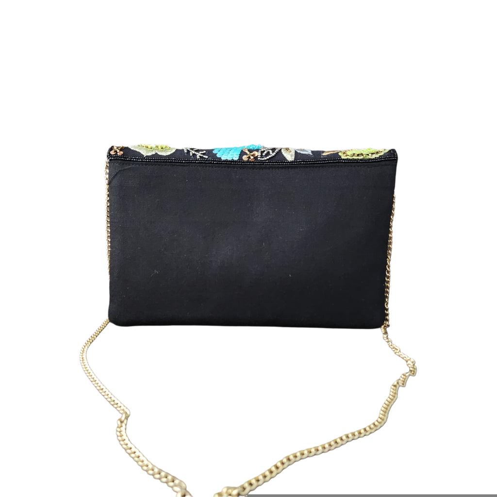 Black Multi Flower Flap Bag