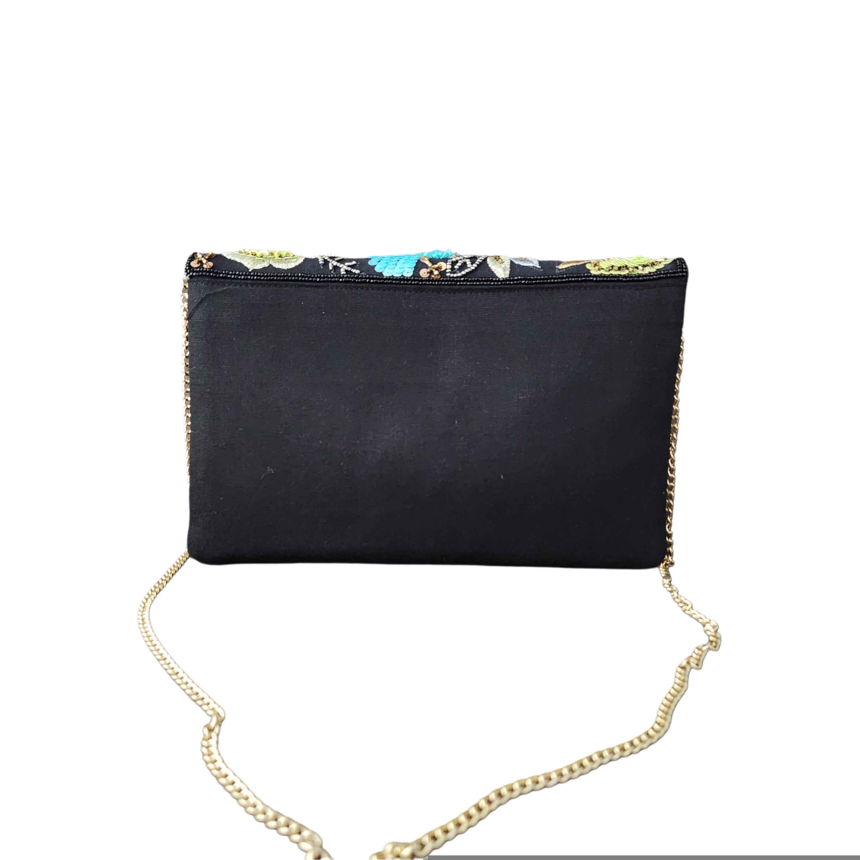 Black Multi Flower Flap Bag
