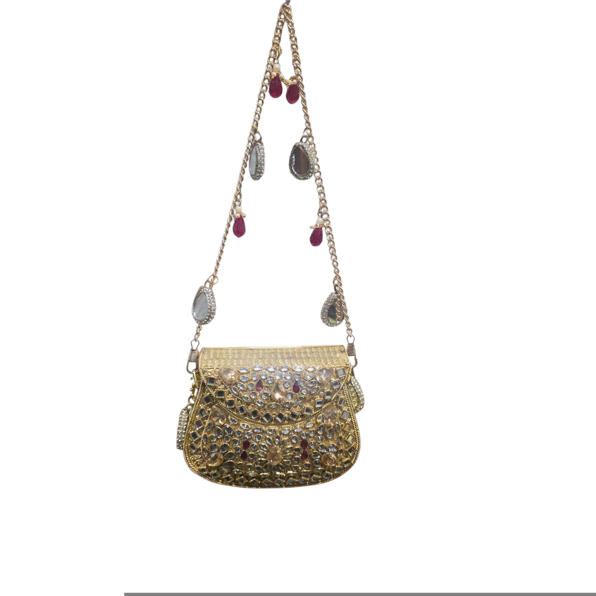 Mini kundan mosaic bag - gold & red