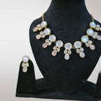 Agam Necklace Set in Chinese Opal Pink Quartz and Grey Monalisa
