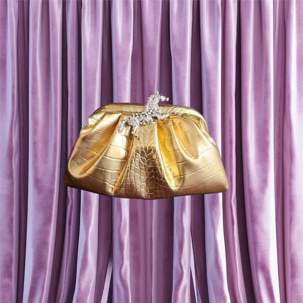 Crystal Unicorn Pouchette (Gold with silver broach)