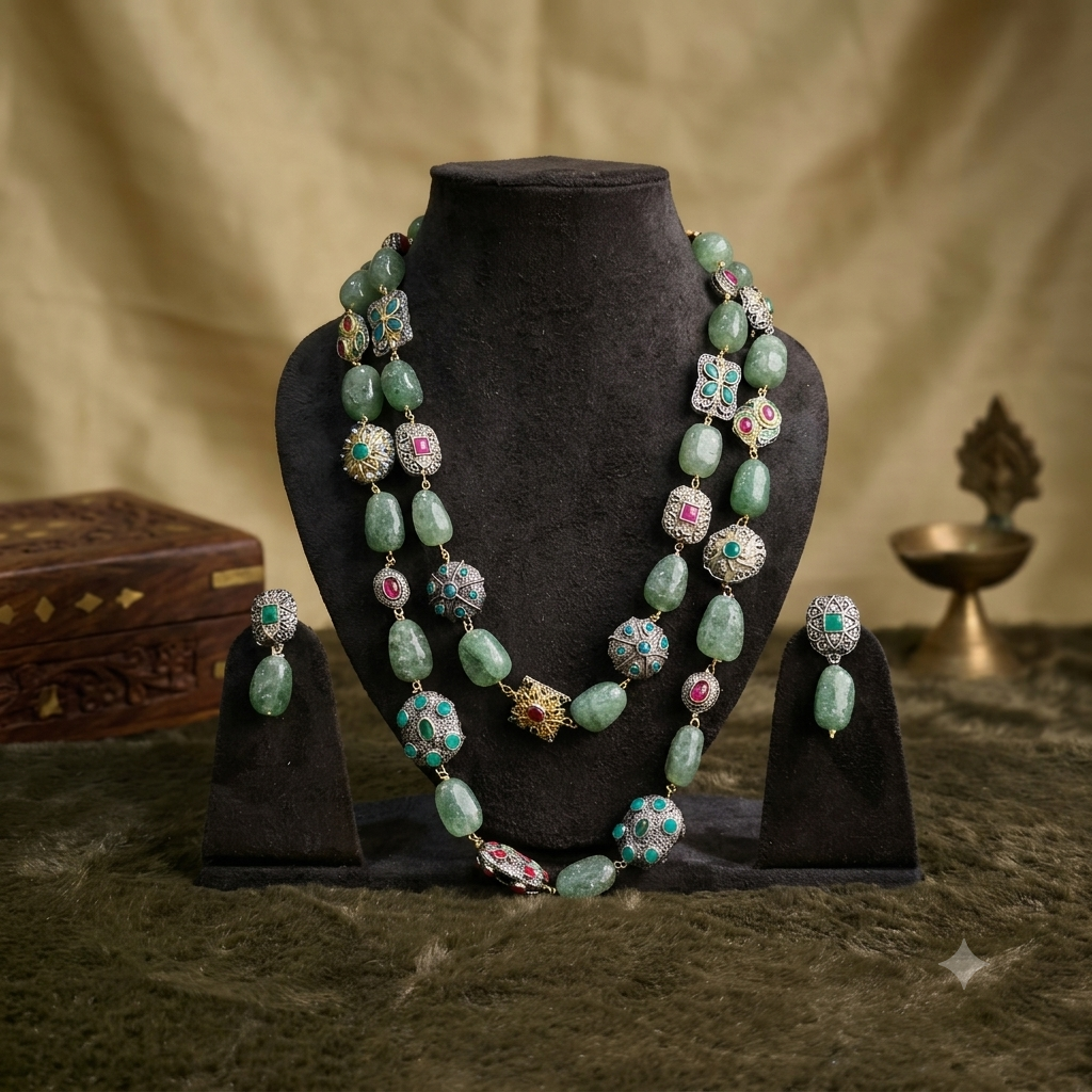 Natural stone meena two layer mala Secondary image