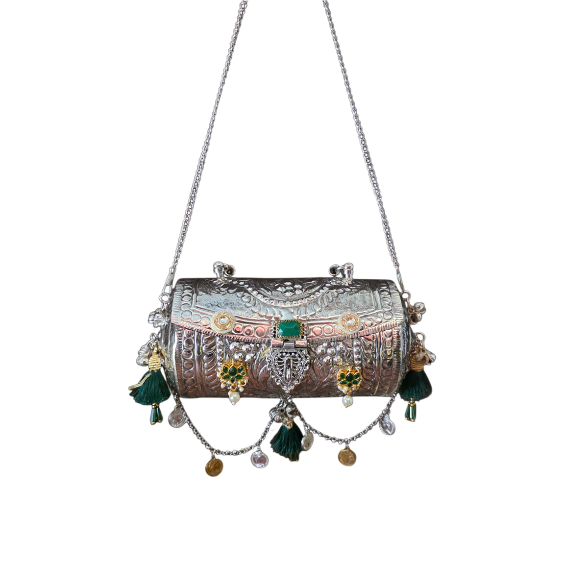 Drum style kundan bag with top handle