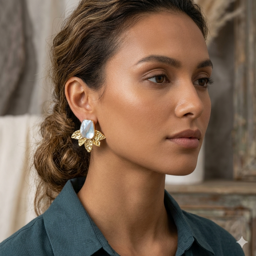 Mop hammered leaf studs Main image