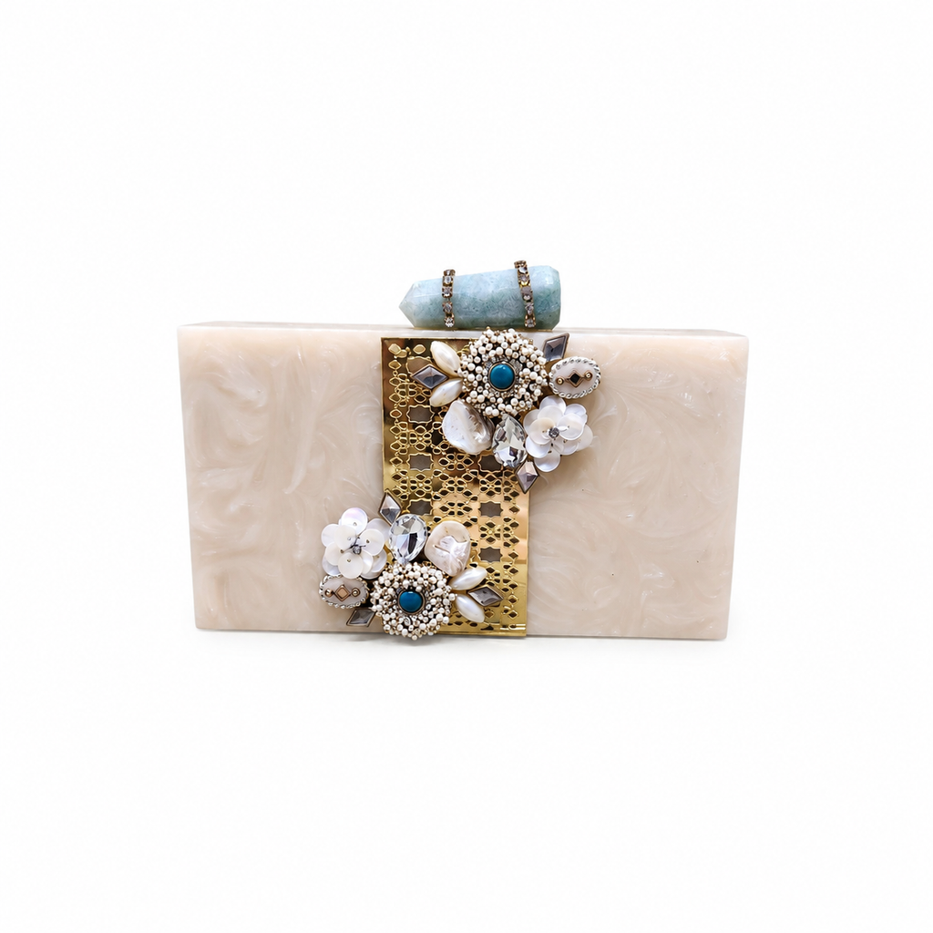 Morrocan Pearl Jaal Bag Beige with Gold Jaal