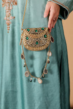 Mini kundan mirror bag [ Emerald green]
