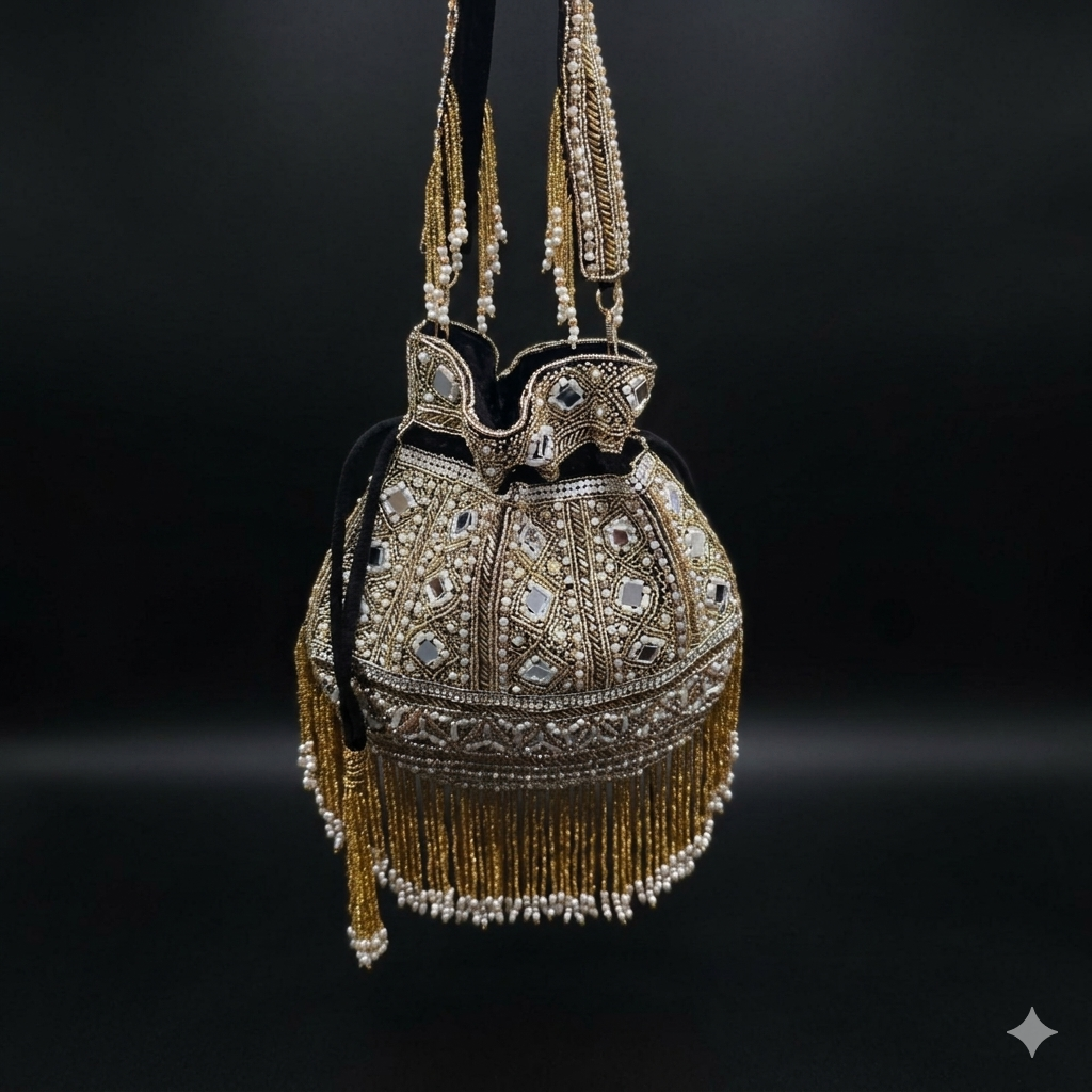 Falling pearls mirror bag [black]