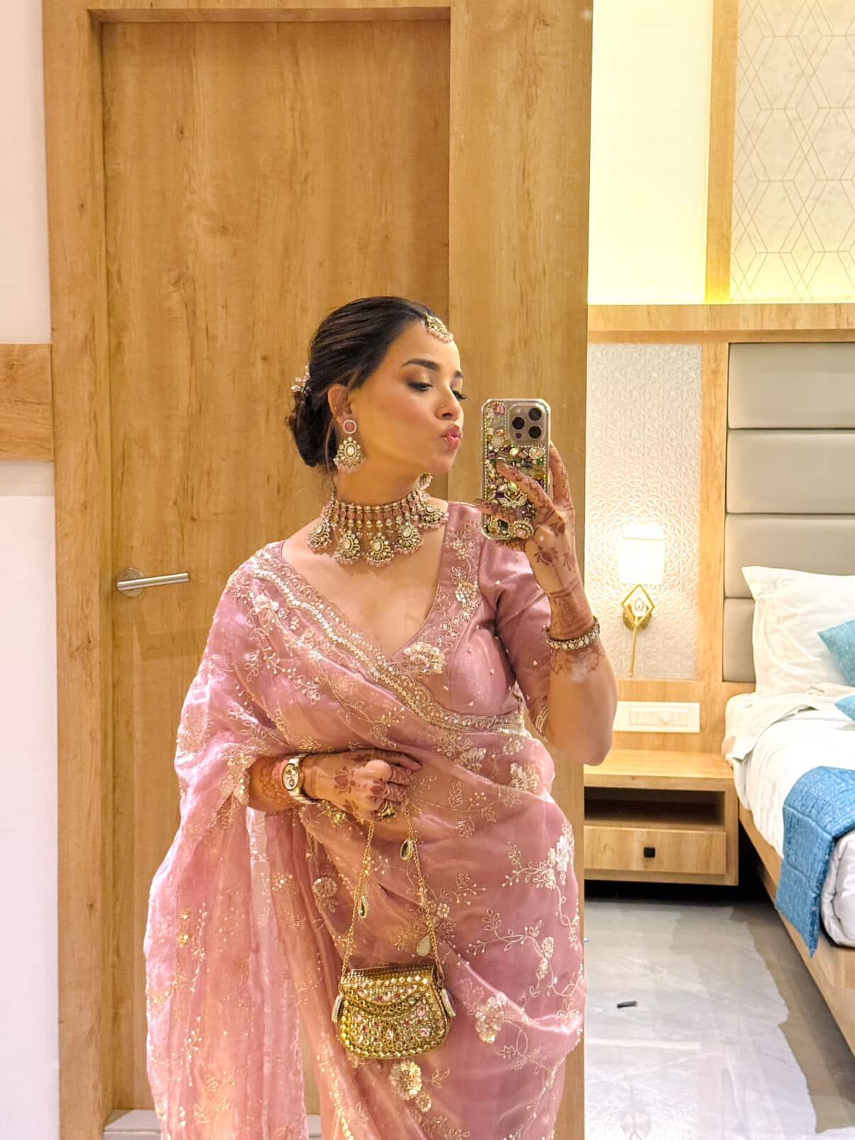 Mini kundan crystal bag in hints of pink Main image