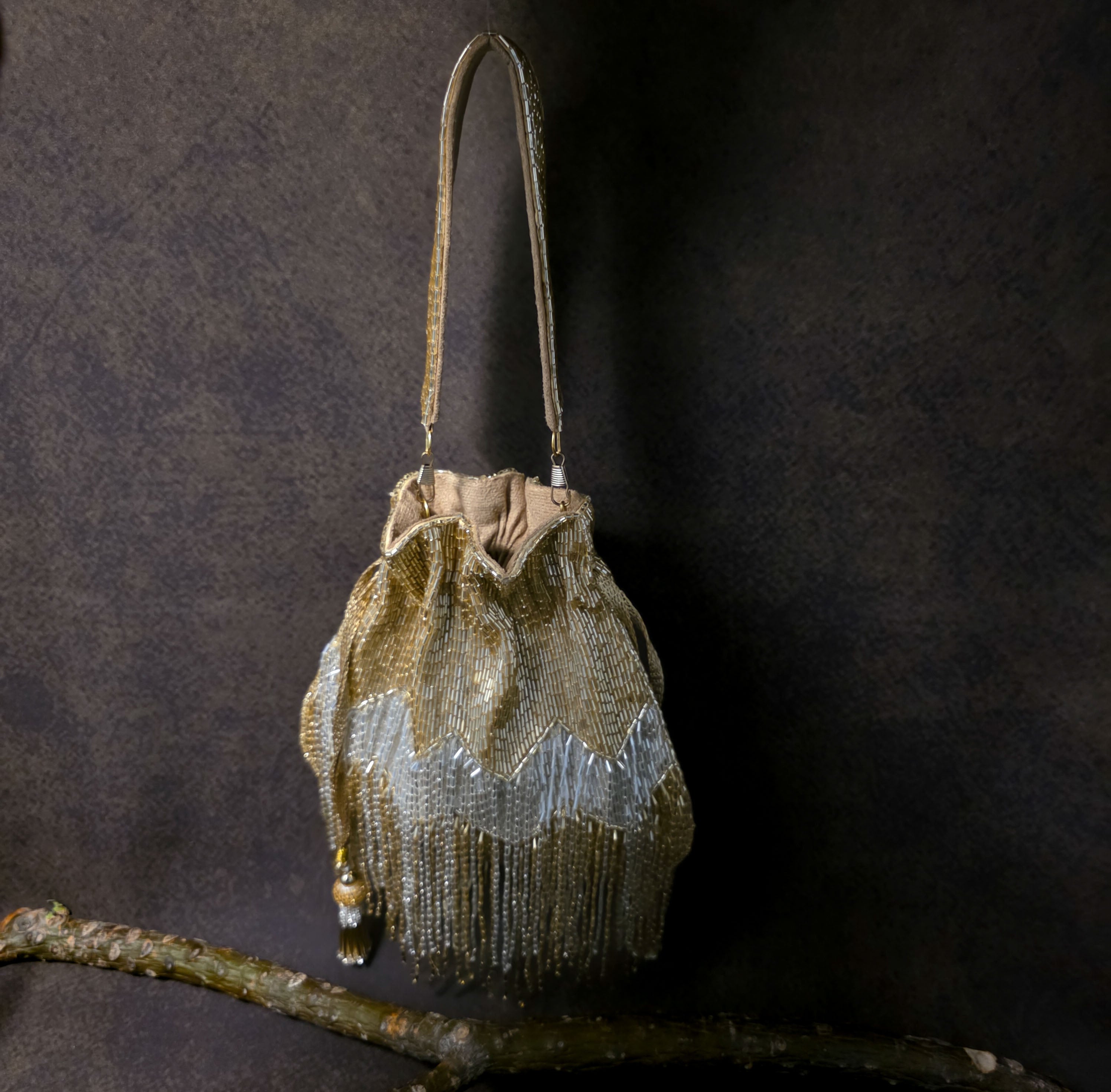 Fringe Potli in shades of Silver and Gold