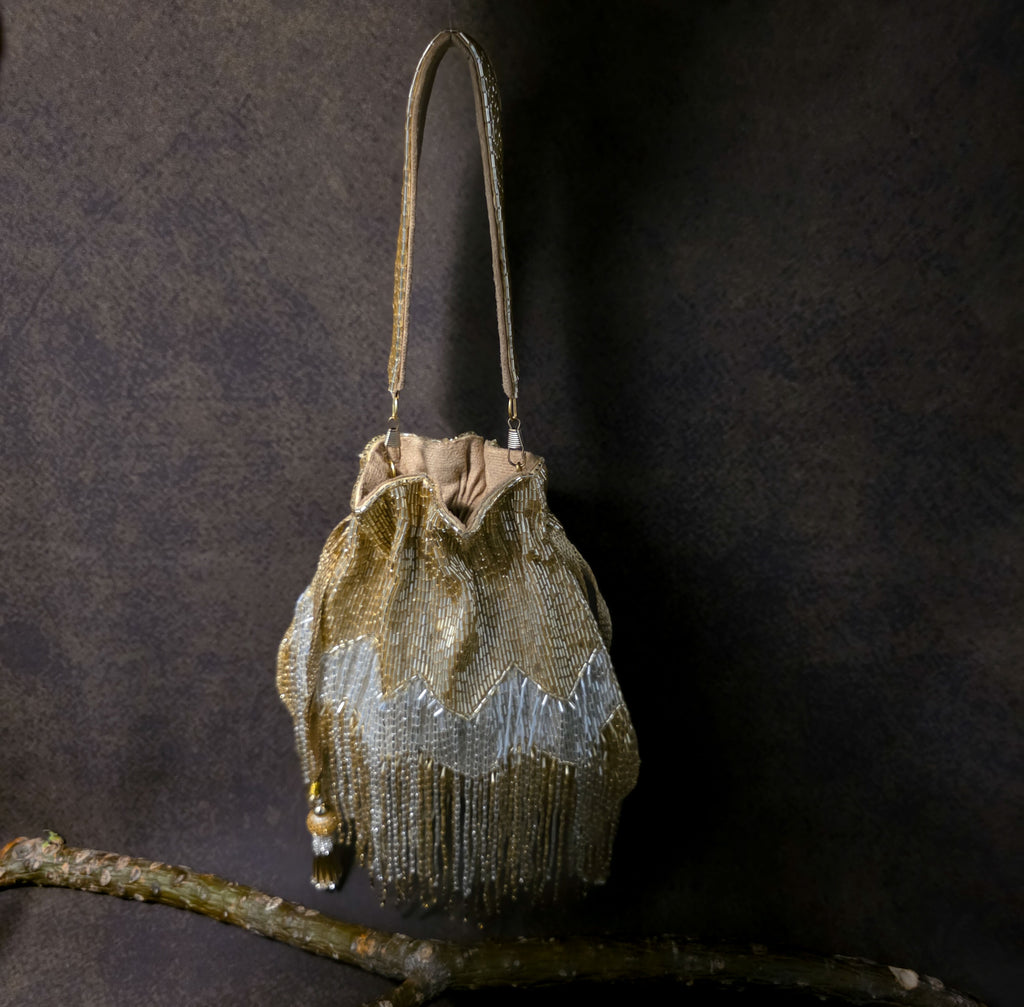 Fringe Potli in shades of Silver and Gold