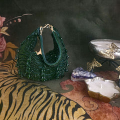 Crystal Droplet moon bag in emerald green