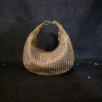 Piped cutdana moon bag gold