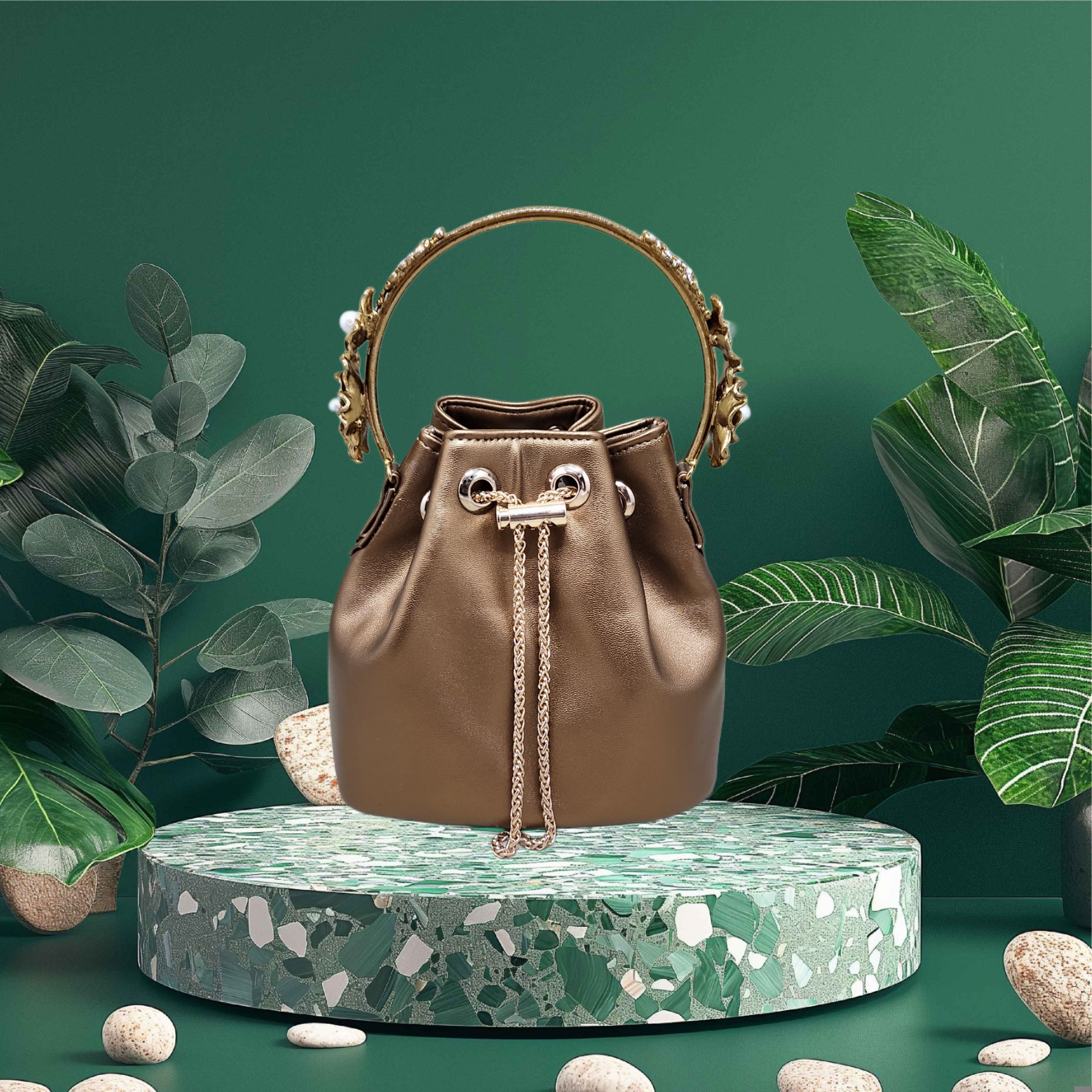 The Floral Handle Bucket Bag [bronze] Secondary image