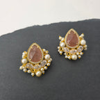Brianca Studs In Pearl And Zirconia[ peach moonstone]