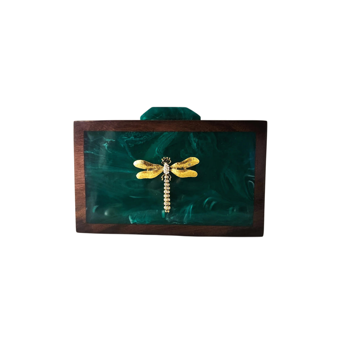 Dragonfly wood & resin clutch bag