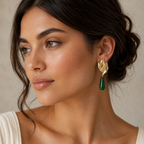 Leaf stone drop earrings (green)