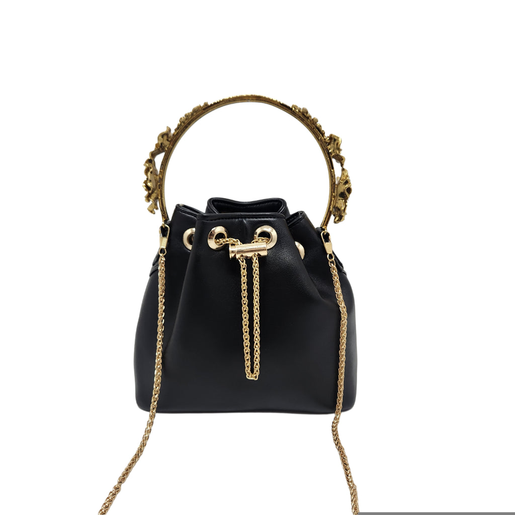 Floral handle bucket bag [black]