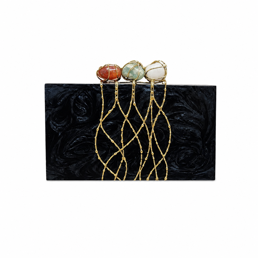 The three stone crisscross clutch [ black]